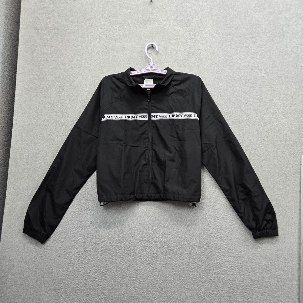 Vans Women Jacket M Black Logo Tape Activewear Zipper MTE Windbreaker